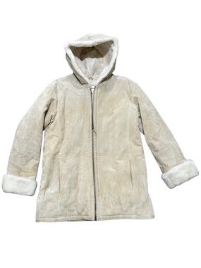 ST. JOHN’S BAY LEATHER Jacket Cream FAUX Sherling lining size medium soft warm